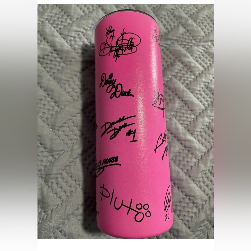 Disney Character Signatures Hot Pink Travel Tumbler